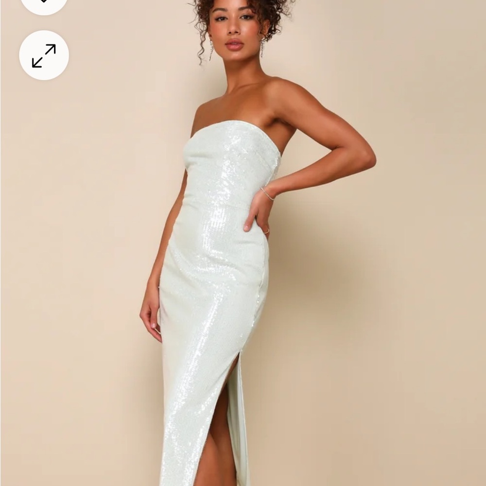 Lulu's Mint Green Strapless Sequin Dress